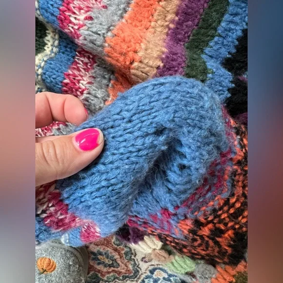 Boston Proper hand knit wool colorful stripe Long Cardigan Sweater, size medium - Picture 9 of 9